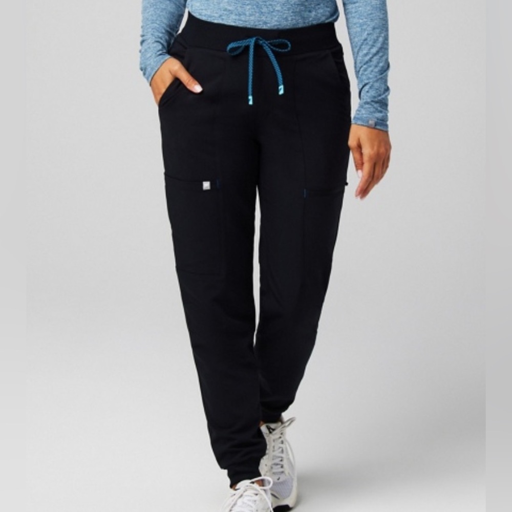 Fabletics Black Drawstring Cargo Joggers with Blue Draw String